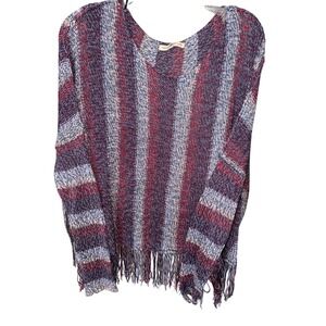 Natural Life Sante Fe Fringe Striped Knit Sweater Pullover Poncho Style size S/M